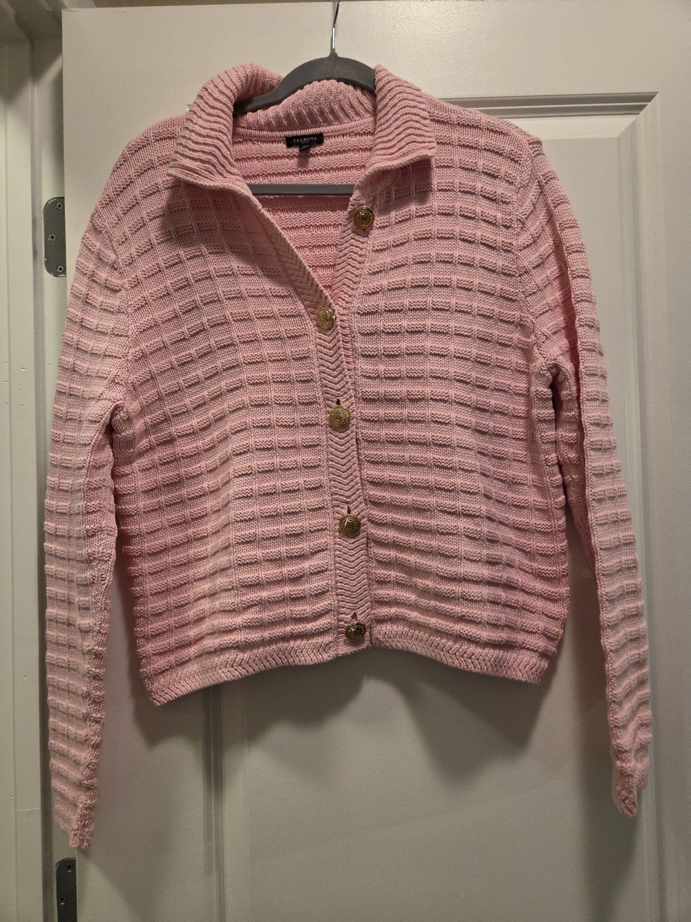 Talbots Petite Pink Textured Cotton Cardigan Sweater LP Large Petite